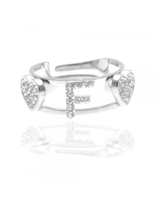 anello con inziale f in acciaio con strass all0077