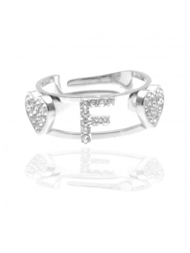 anello con inziale f in acciaio con strass all0077