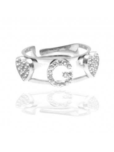 anello con inziale g in acciaio con strass all0078