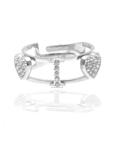 anello con inziale i in acciaio con strass all0079