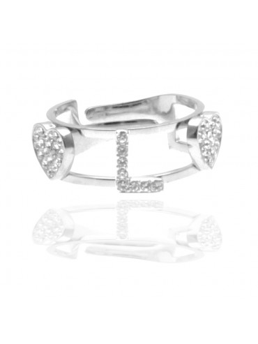 anello con inziale l in acciaio con strass all0080