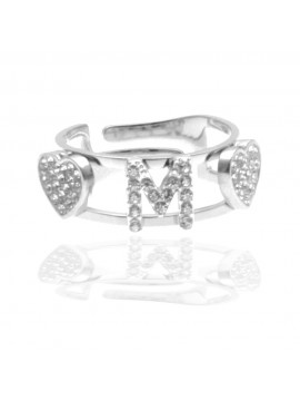 anello con inziale m in acciaio con strass all0081