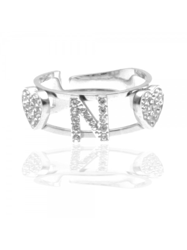 anello con inziale n in acciaio con strass all0082
