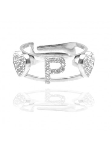 anello con inziale p in acciaio con strass all0083