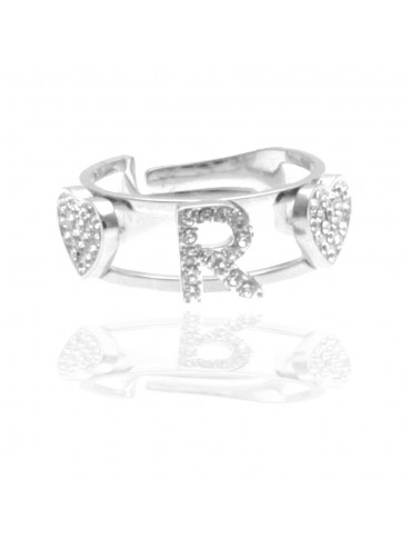anello con inziale r in acciaio con strass all0084