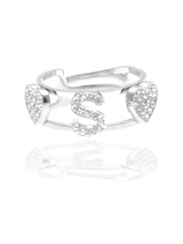 anello con inziale s in acciaio con strass all0085