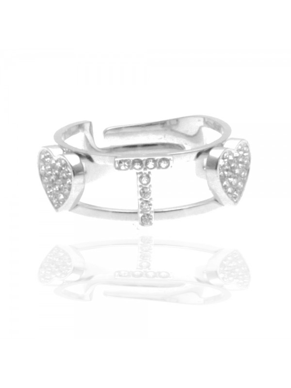 anello con inziale t in acciaio con strass all0086