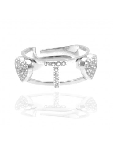 anello con inziale t in acciaio con strass all0086
