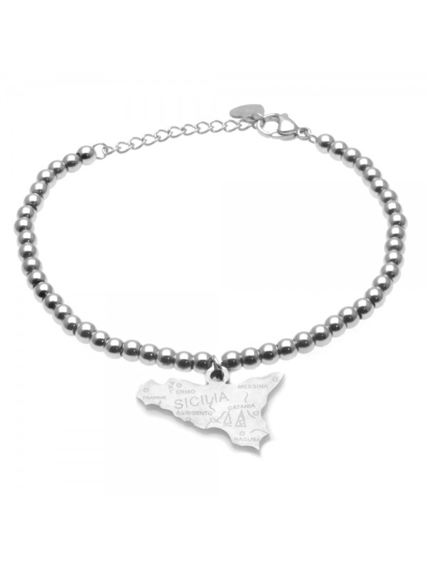 Bracciale sicilia in acciaio con scritte bcc2831