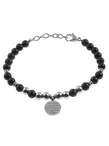 Bracciale papà con frase acciaio e pietre bcc2883