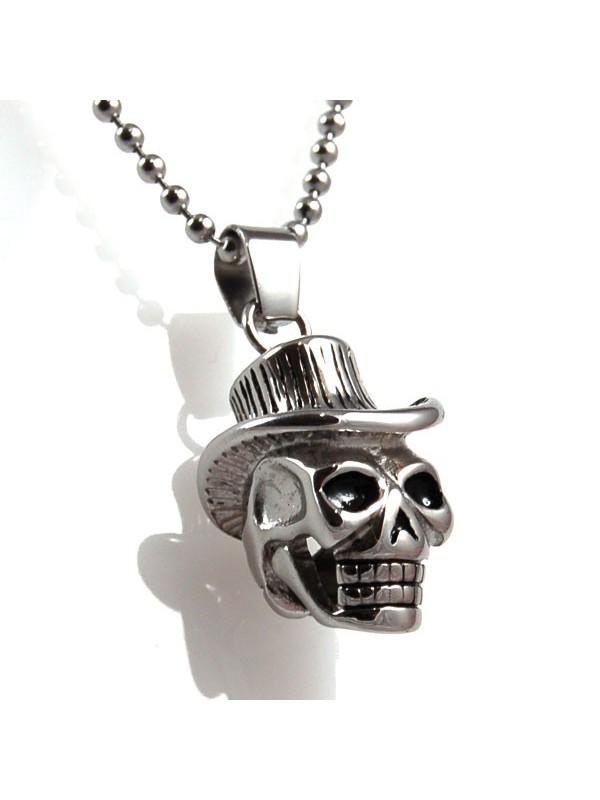 Collana con teschio con cappello in acciaio