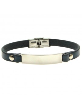 bracciale uomo pelle blu piastra acciaio bcc2890