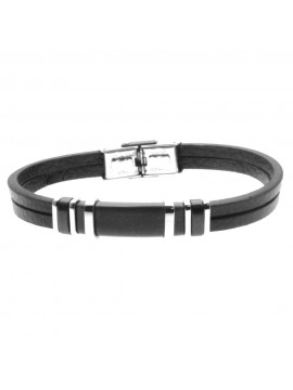bracciale pelle uomo piastra acciaio nera bcc2909