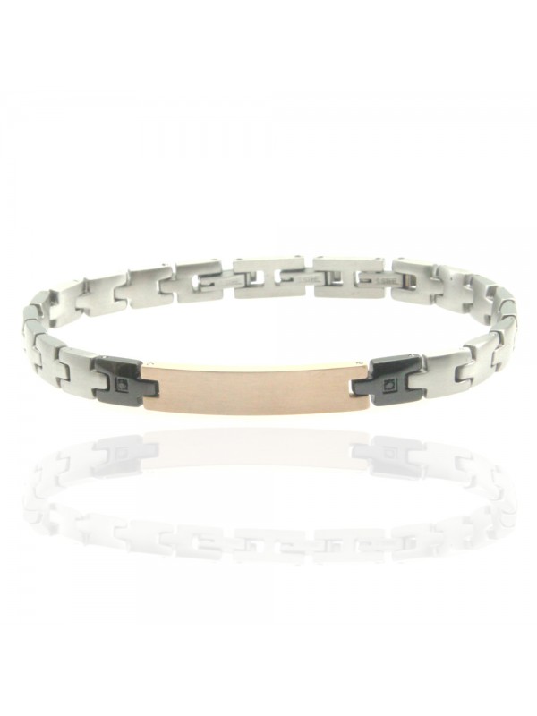bracciale uomo con piastra in acciaio e strass bcc2928