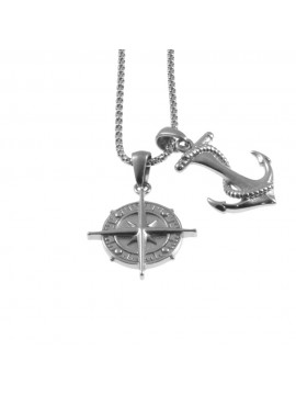 collana ancora rosa dei venti acciaio uomo cll1935