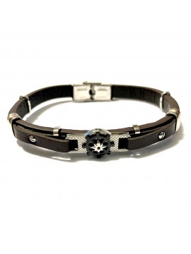 bracciale pelle uomo con rosa dei venti e timone bcc2980