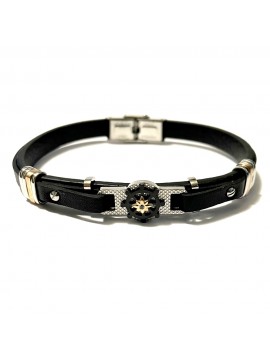 bracciale pelle uomo con rosa dei venti e timone bcc2981