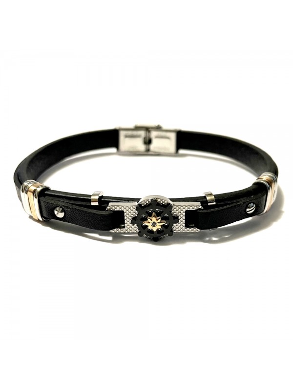 bracciale pelle uomo con rosa dei venti e timone bcc2981