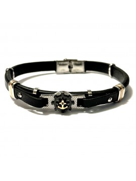 bracciale pelle uomo con ancora e timone bcc2982