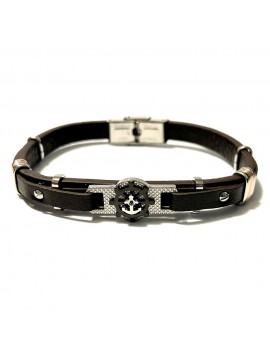 bracciale pelle uomo con ancora e timone bcc2983