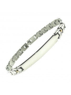 Bracciale uomo in acciaio e oro piastra personalizzabile con incisione bcc0058
