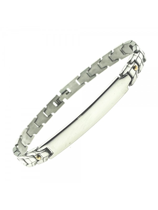 Bracciale uomo in acciaio e oro piastra personalizzabile con incisione bcc0058