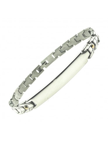 Bracciale uomo in acciaio e oro piastra personalizzabile con incisione bcc0058