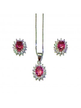 Parure donna collana orecchini argento colore rubino cll0645