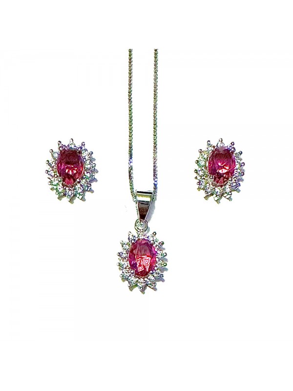 Parure donna collana orecchini argento colore rubino cll0645