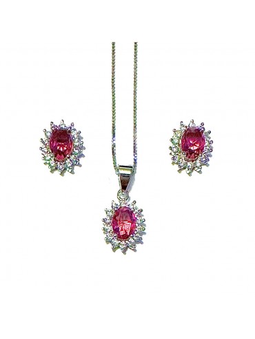 Parure donna collana orecchini argento colore rubino cll0645
