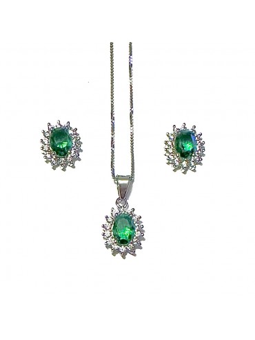 Parure donna collana orecchini argento colore smeraldo cll0646