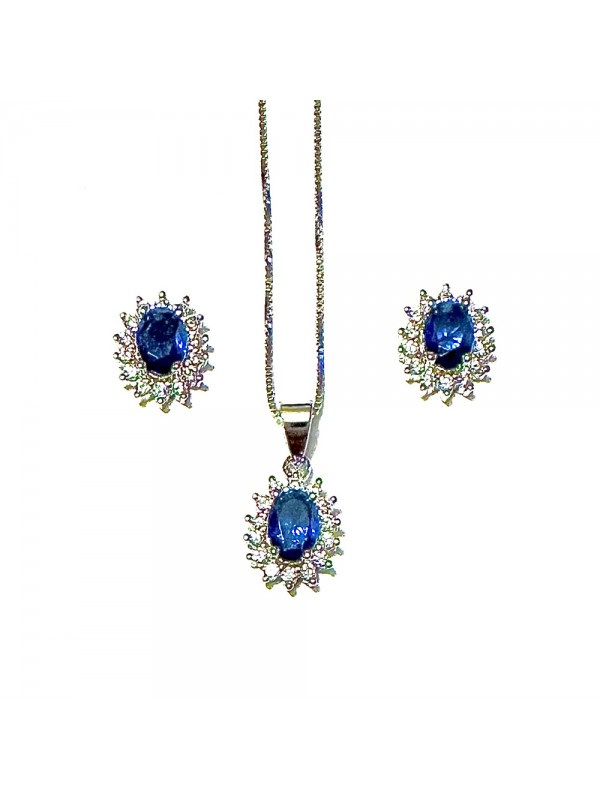 Parure donna collana orecchini argento colore zaffiro cll0647