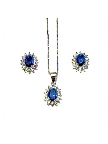 Parure donna collana orecchini argento colore zaffiro cll0647