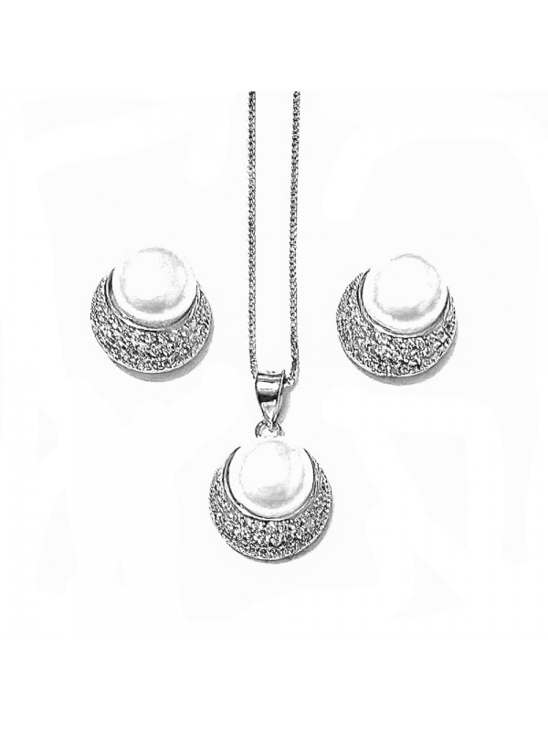 parure perle collana orecchini argento 925 zirconi cll2013