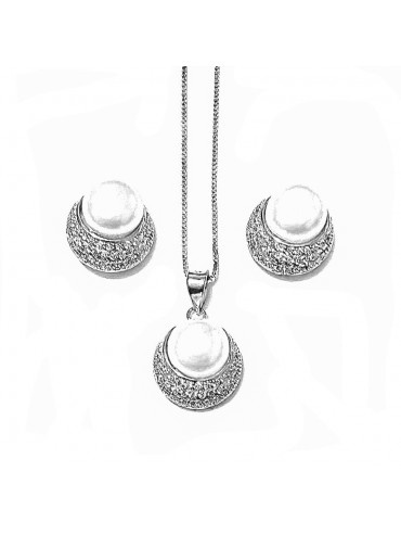 parure perle collana orecchini argento 925 zirconi cll2013