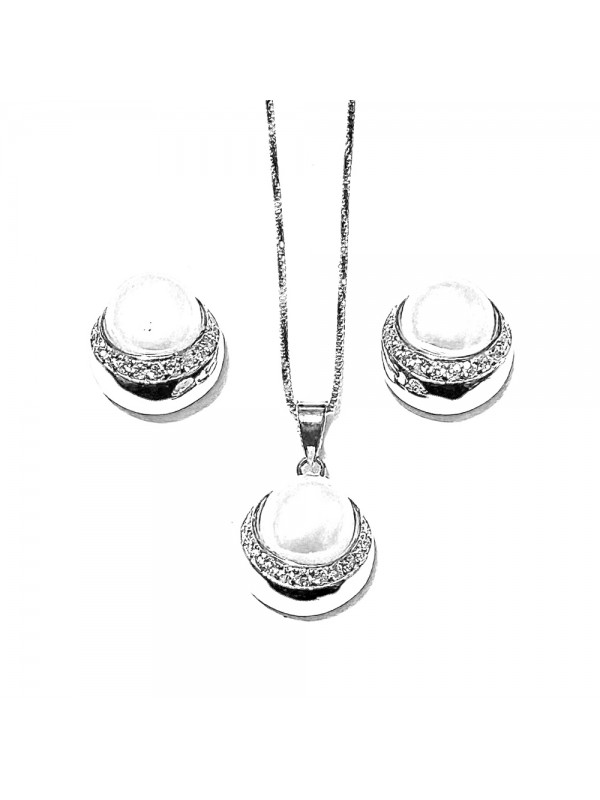 parure perle collana orecchini argento 925 zirconi cll2014