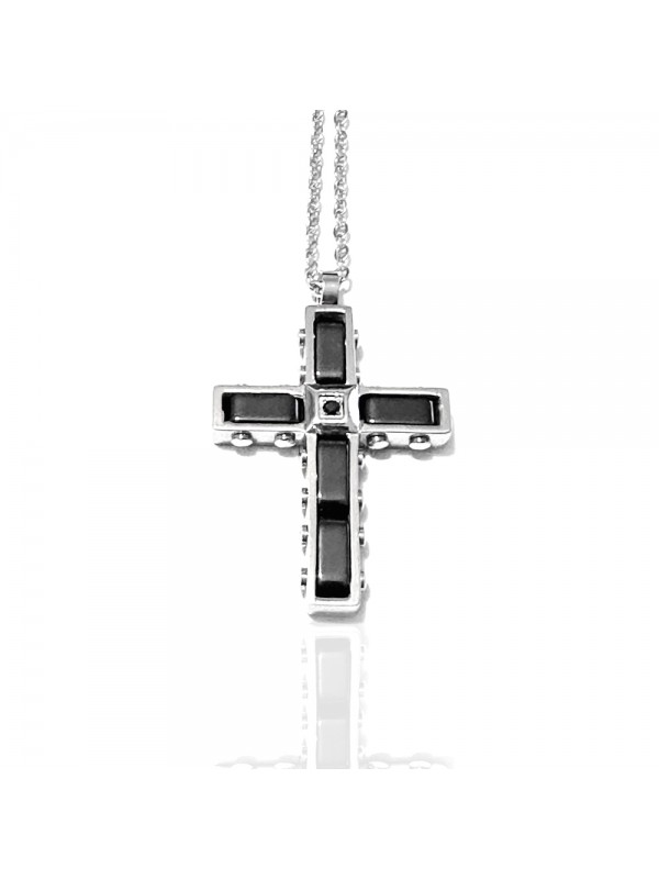 Collana con croce uomo in acciaio e ceramica cln0062