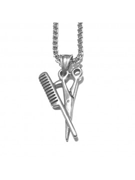 Collana deddy forbice e pettine in acciaio cll0829