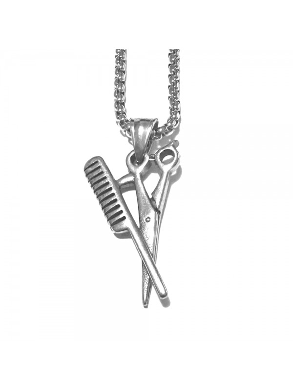 Collana deddy forbice e pettine in acciaio cll0829