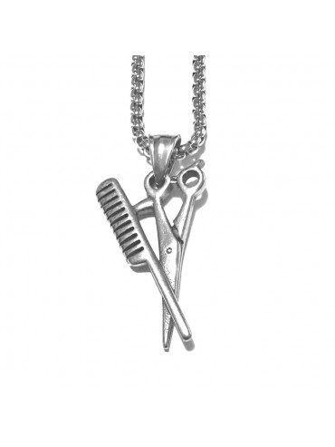 Collana deddy forbice e pettine in acciaio cll0829