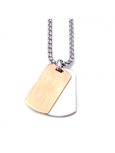Collana doppia piastra in acciaio bicolore