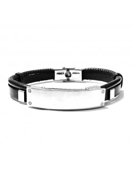 bracciale uomo piastra per incisione acciaio e pelle bcc2618