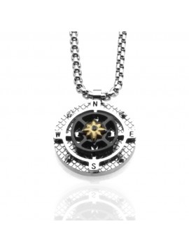 collana con rosa dei venti in acciaio e smalti ciondolo pendente