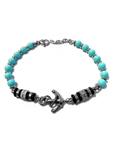 Bracciale uomo ancora acciaio e pietre dure bcc0583