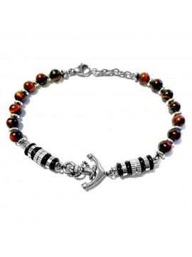 Bracciale uomo ancora acciaio e pietre dure bcc0598