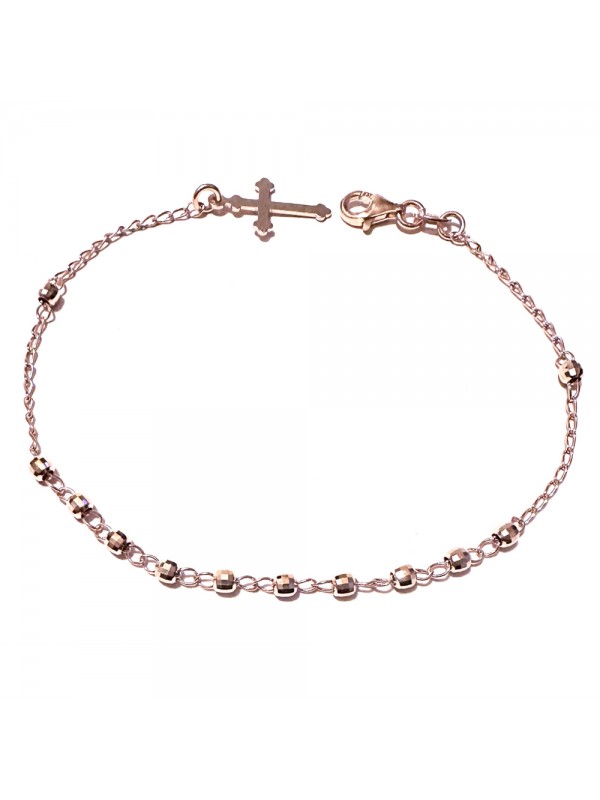 bracciale rosario in argento 925 postine diamantate ramato