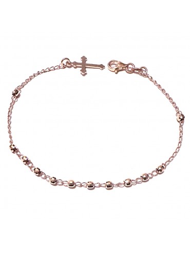 bracciale rosario in argento 925 postine diamantate ramato
