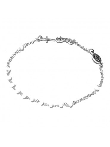 Bracciale rosario in argento con postine bianche