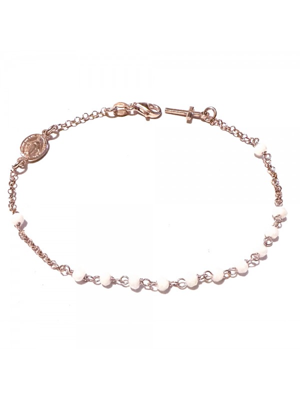 bracciale rosario in argento ramato postine bianche
