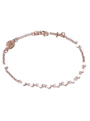 bracciale rosario in argento ramato postine bianche
